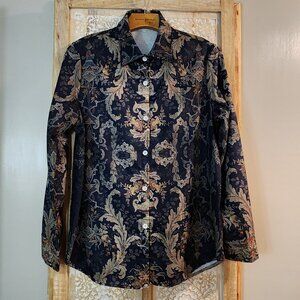 Men’s Baroque Print Shirt – Navy/Gold – 19.5” Chest, 26” Length